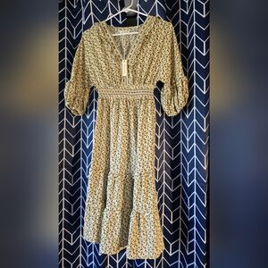 Max Studio Yellow Floral Maxi Dress with Puff Sleeves XS